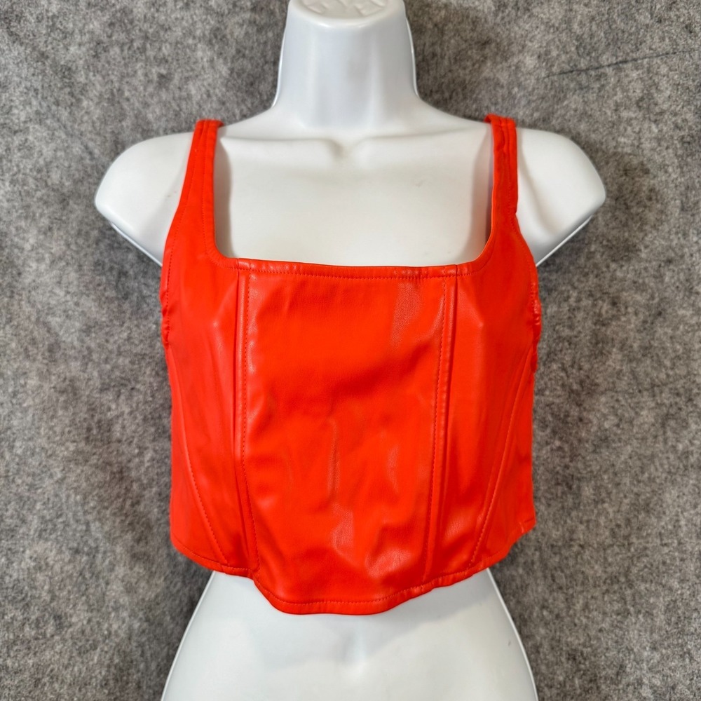 Faux‎ Leather Corset Bustier Edgy Festival Vegan Womens Small Orange Concert